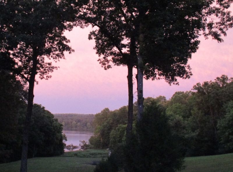 Pink sunrise over the lake at the cove